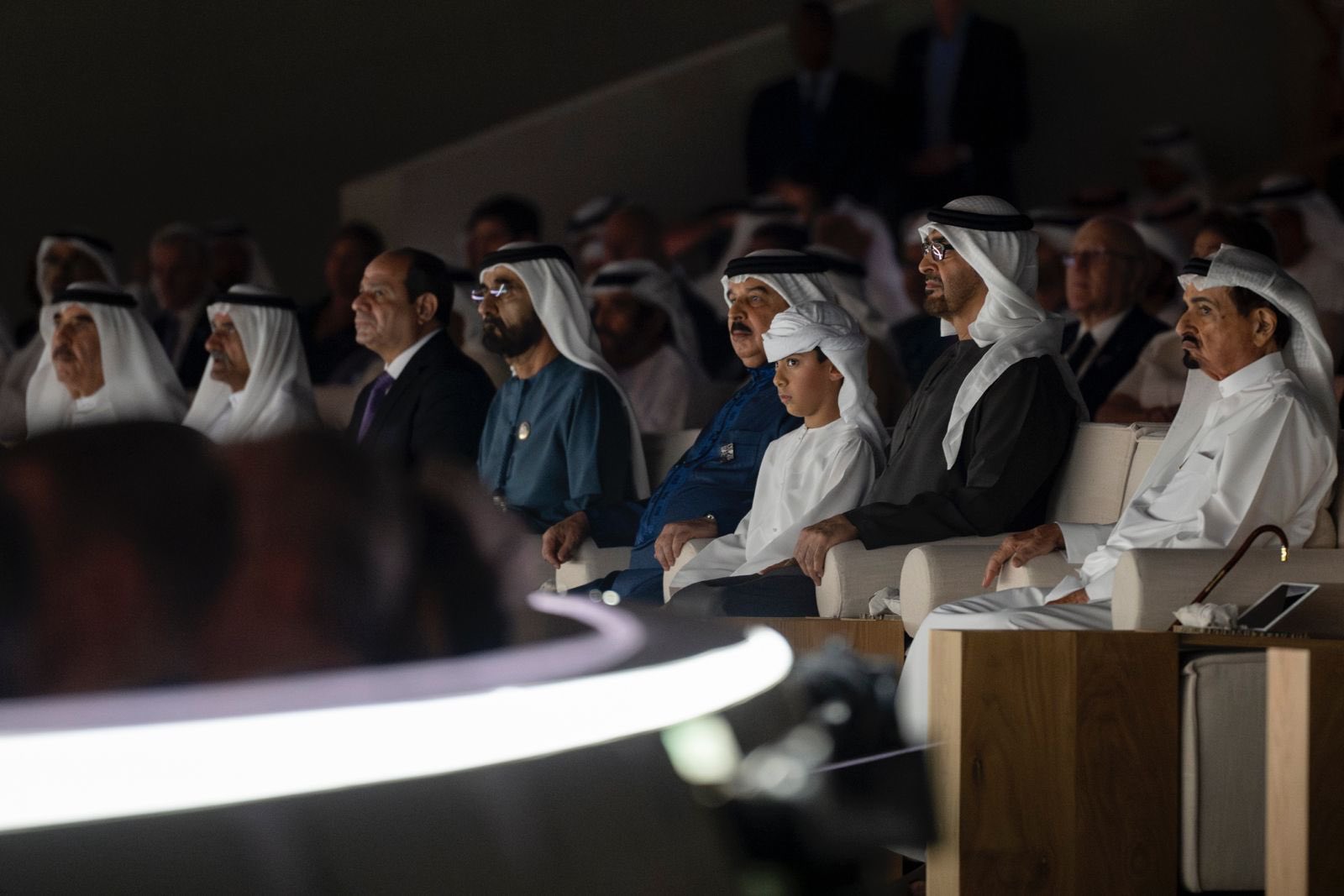 Sheikh Mohammed bin Zayed, Sheikh Mohammed bin Rashid, and other Leaders at The official show of 52nd Union Day