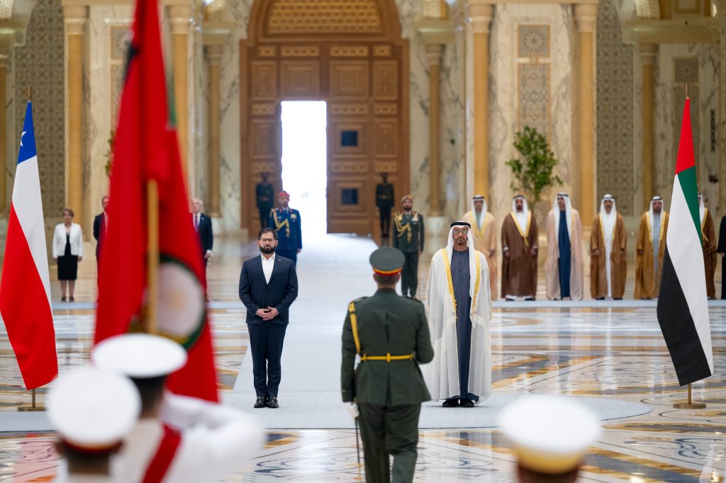 The UAE President with Chile President at the reception ceremony