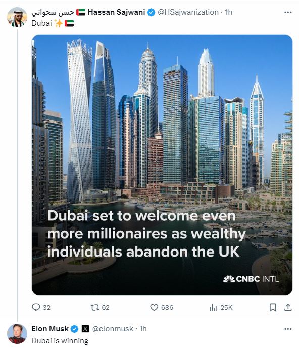 Dubai is Winning ! A remarkable comment by Musk